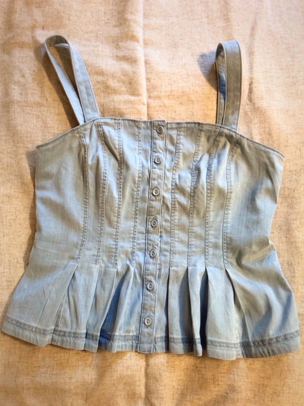 White House Black Market Light Blue Denim-Style Button Tank